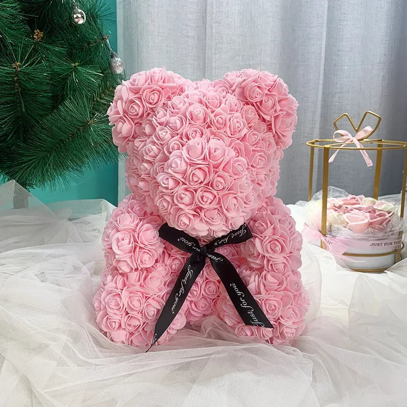 Artificial Rose Bear Flower Valentine's Day Gift Birthday Anniversary Gift with DIY Gift Box Packaging Wedding Decoration