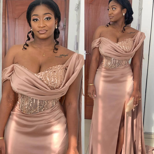Customized Elegant Mermaid Evening dress Satin One-shoulder PROM Party Bridesmaid birthday Dress for Special occasions
