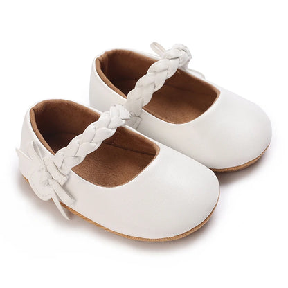 Newborn Princess Shoes Soft Leather Anti Slip Rubber Sole Baby Shoes White Girls Shoes