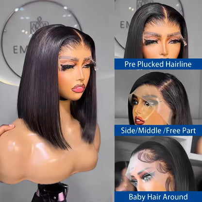 Bone Straight Bob Wigs Human Hair Pre Plucked Transparent Lace Frontal Wig Cuticle Aligned 100% Human Hair 13x4 Short Bob Wigs