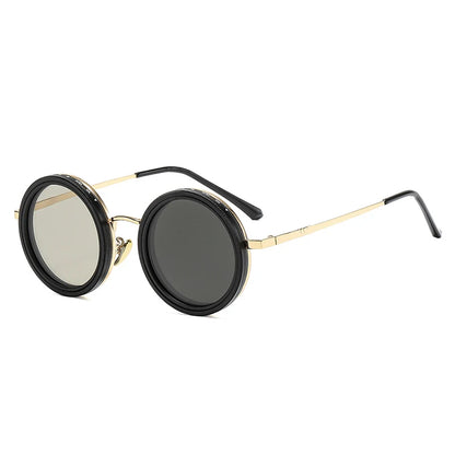 SO&EI Retro Round Punk Men Outdoor Sports Polarized Sunglasses Shades UV400 Women ND9-level Adjustable Dimming Sun Glasses