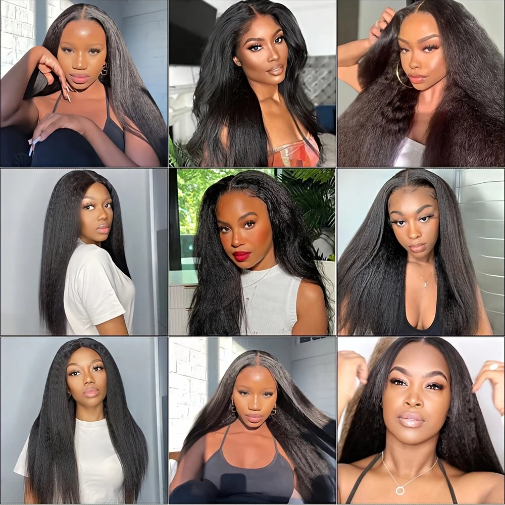 250% Brazilian Kinky Straight Lace Frontal Wigs 13x4 Hd Transparent Lace Human Hair Wig Pre Plucked Hairline Baby Hairs Glueless