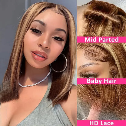 Hair Straight BobTransparent 100% Human Hair Wigs 13x4 Lace Frontal Wig Ready Wear Bob Wigs Brazilian Hair Brown Blonde For Black Women 220Density