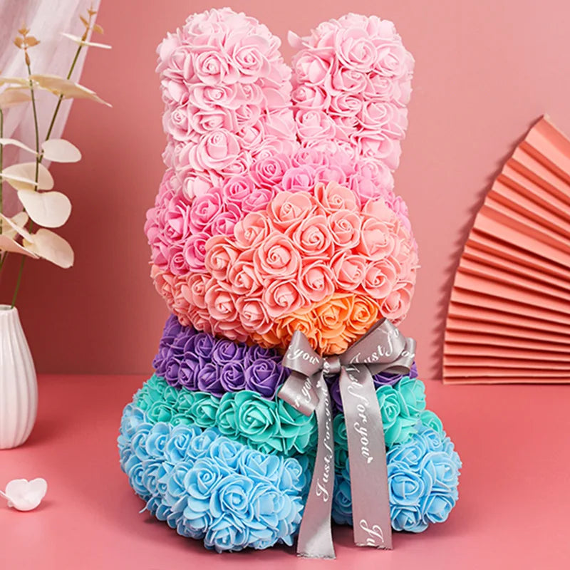 Rose Rabbit NEW Valentines Day Gifts 27cm Flower Rabbits Artificial Floral Decorations Mother' DAY Gift For Girlfriend Festival