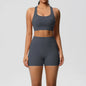 2PCS Sets Sportswear With Pocketed Yoga Suits For Women  Sports Shorts Crossover Bra Gym Leggings