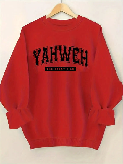 Women's Oversized Crewneck Sweatshirt with Bold Arch Lettering Print