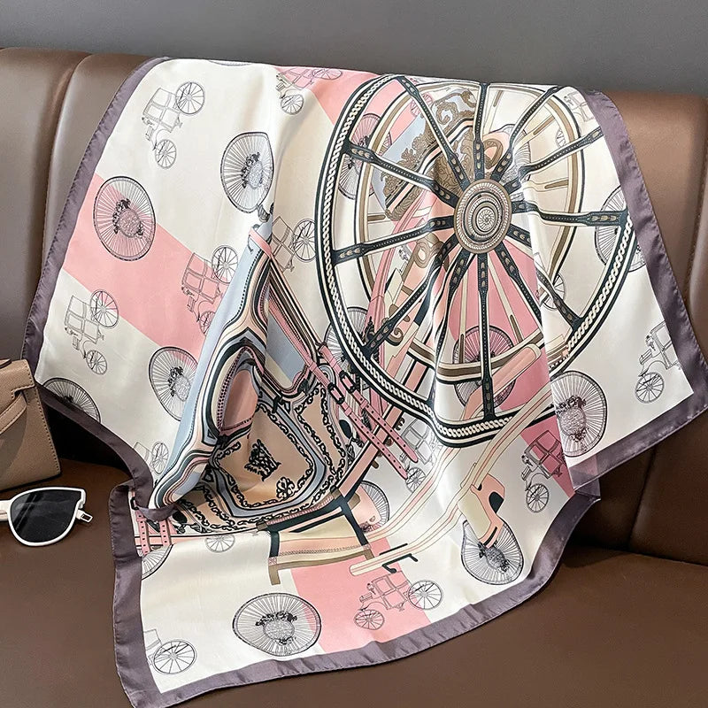 70cm Chain Print Silk Satin Hair Scarf Women Handkerchief Printed Female Square Head Bandana Small Neck Muffler Hijab Lady Girl