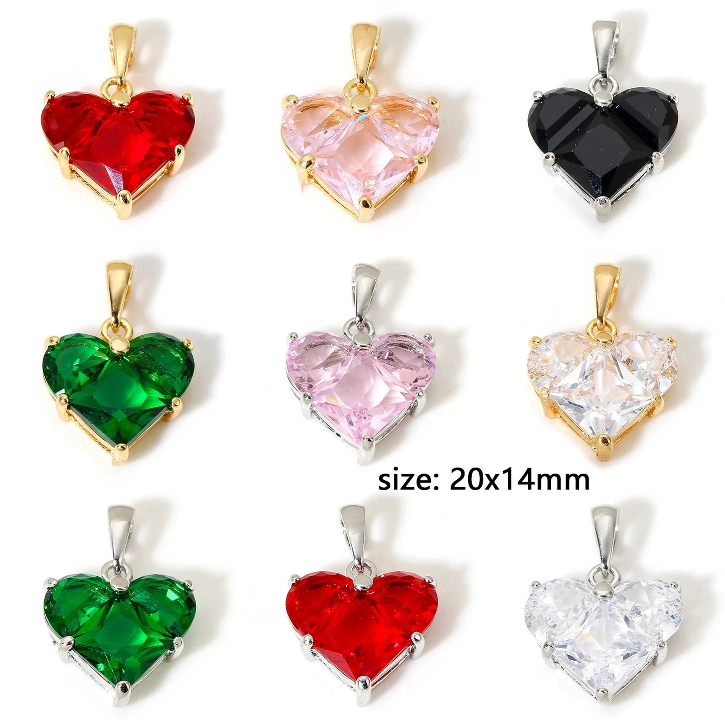 1pc New Mini Brass Charms Gold Color Valentine's Day Heart Multicolour Cubic Zirconia Pendant DIY Necklace Jewelry 20mm x 14mm