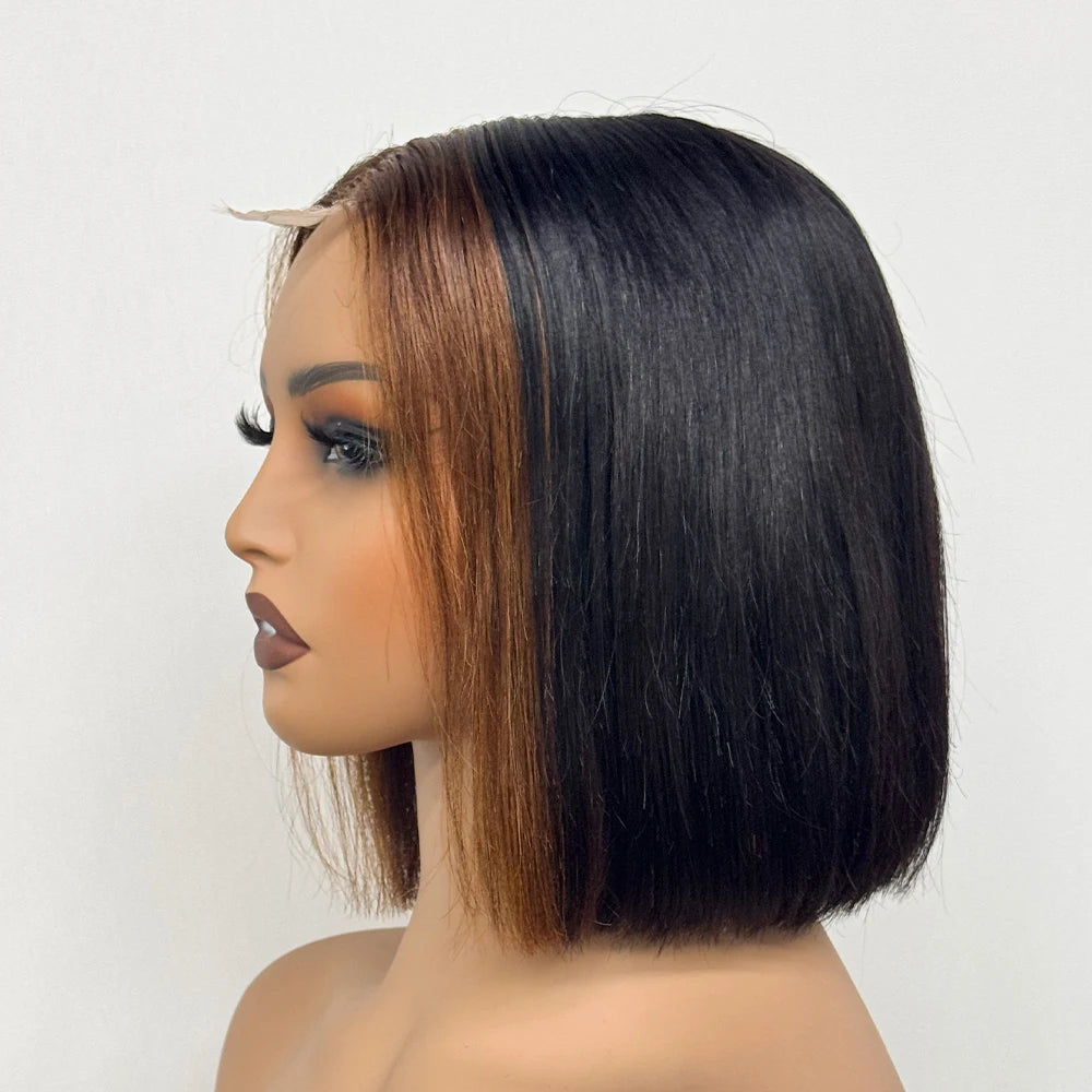 Double Drawn Bone Straight 100% Human Hair Wig 2x6 Lace Clsoure Colored 250% Density Short Bob Remy Hair Wigs for Black Women