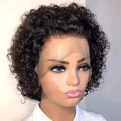 Pixie Cut Lace Wig  Bob Wig 13x1 Lace Front Curly Human Hair Short Curly Wigs Pre plucked Transparent HD Human Hair  Lace Wigs