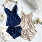Women's Sexy Solid Satin Pajama Set Top and Shorts soft and comfortable Four piece set