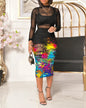 Women 3PCS Crop Top & Shorts Set with Tropical Print Sheer Mesh Bodycon Dress