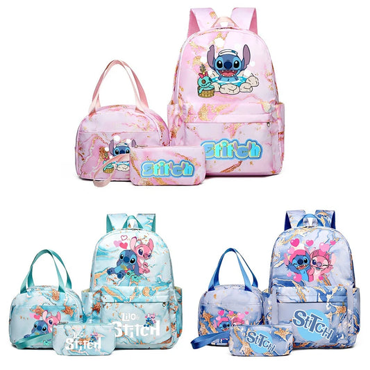 3Pcs Stitch Print Backpack Set, With Tote and Pouch, Large Capacity Lightweight And Pouch