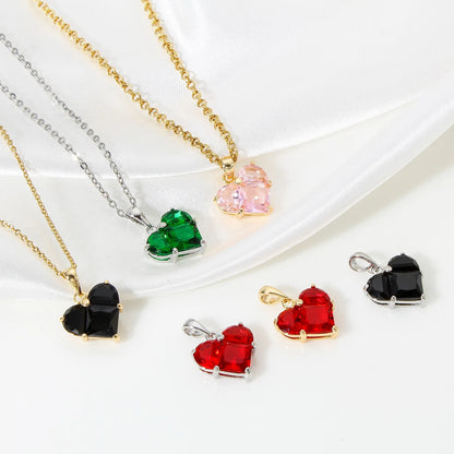 1pc New Mini Brass Charms Gold Color Valentine's Day Heart Multicolour Cubic Zirconia Pendant DIY Necklace Jewelry 20mm x 14mm