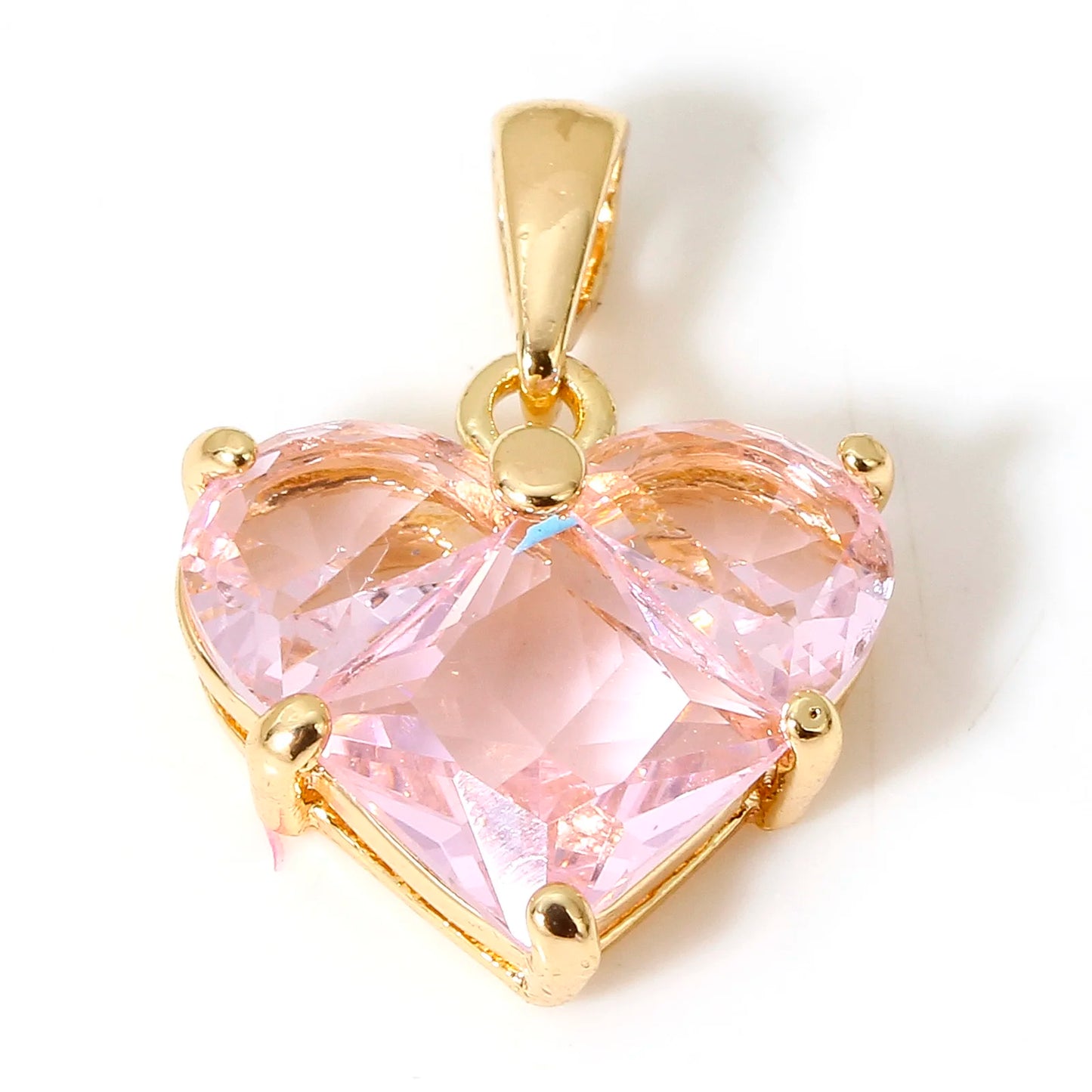1pc New Mini Brass Charms Gold Color Valentine's Day Heart Multicolour Cubic Zirconia Pendant DIY Necklace Jewelry 20mm x 14mm