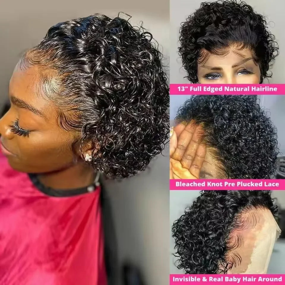 Pixie Cut Lace Wig  Bob Wig 13x1 Lace Front Curly Human Hair Short Curly Wigs Pre plucked Transparent HD Human Hair  Lace Wigs