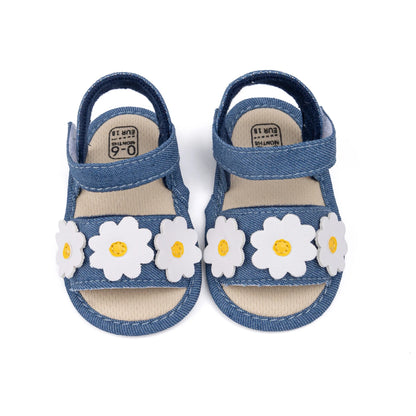 KIDSUN Soft Soled Cute Flower Summer Sandals Newborns Cotton Flat Girls Baby Shoes Non-slip Open Toe Comfortable Walking Shoes