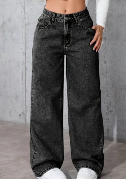 Size: S-5XL Women's Summer Autumn Wide-Leg Jeans High-Waist Plus-Size Jeans Straight-Leg Loose Casual Pants Girls Wide Leg Pants