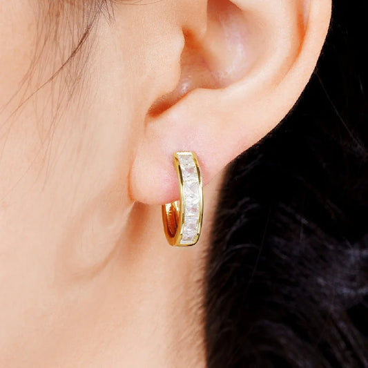 Gold Color Plated Stainless Steel Round Circle Earrings for Women Fashion Cubic Zirconia Hoop Earrings Jewelry Pendientes Mujer