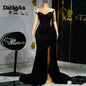 Dathyka Fashionable Crystals Prom Dresses for Women Sequin Mermaid Slit Pleat Strapless Evening Gown Vestidos De Gala Customized