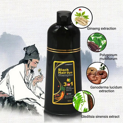 MEIDU 3 in 1 Hair Dye Shampoo - Can cover gray hairs,Herbal Ingredients,Contains Ginseng Extract,Natural Haircoloring, black hairdye