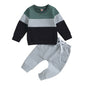 Baby Boy Pant Sets Autumn Clothes 2 Piece Outfits Contrast Color Long Sleeve Sweatshirt and Elastic Pants Baby Items