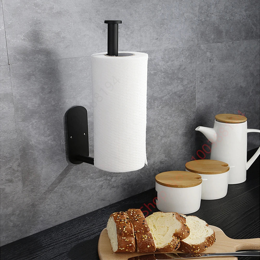 Toilet Towel Paper Wall Mount Holder Adhesive Black Silver Kitchen Roll Paper Stand Hanging Napkin Rack Bathroom Accessories WC