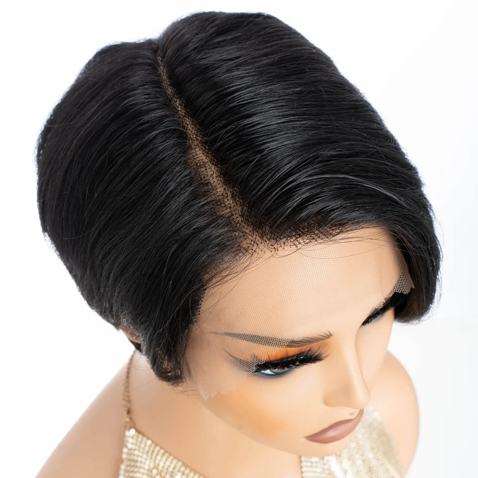 13x1 Part Straight Short Pixie Cut Natural Lace  Front 100% Human Hair Wig For Women Brazilian Remy Hair Glueless Bob Wigs