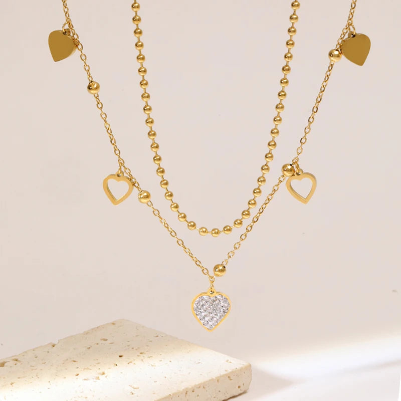 EILIECK 316L Stainless Steel Cute Love Heart Pendant Necklaces Gold Color Waterproof Chain Neck Jewelry Valentine's Day Gifts