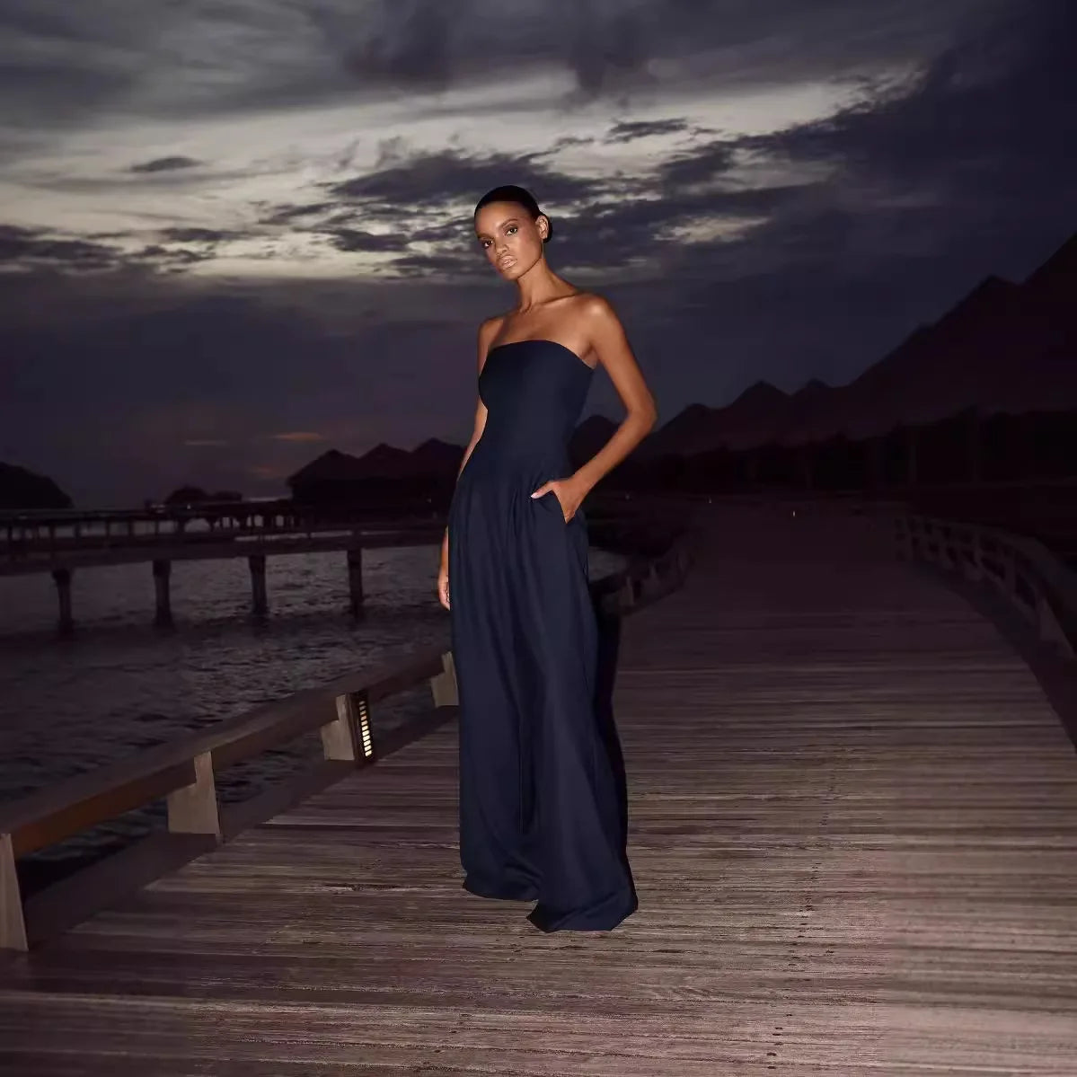 Women's Jumpsuits Strapless Back Sexy Solid Color Temperament Party Evening Slim High Waist Bodysuit Women
