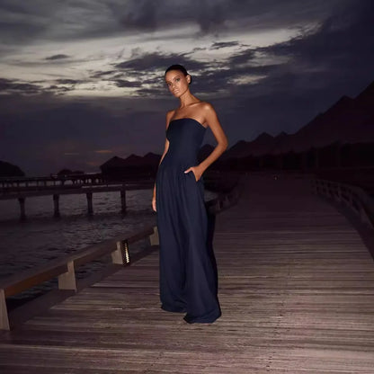 Women's Jumpsuits Strapless Back Sexy Solid Color Temperament Party Evening Slim High Waist Bodysuit Women