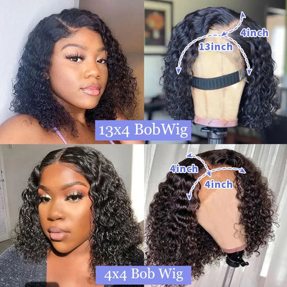 Short Bob Deep Wave Curly 13x4 HD Lace Frontal Wigs Preplucked Glueless 4x4 Lace Front Wig 100% Human Hair For Black Women 230% Density