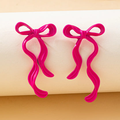 1 pairs classic rose red bow alloy oil drop earrings, suitable for dating and wearing bows as Valentine's Day gifts, suitable fo