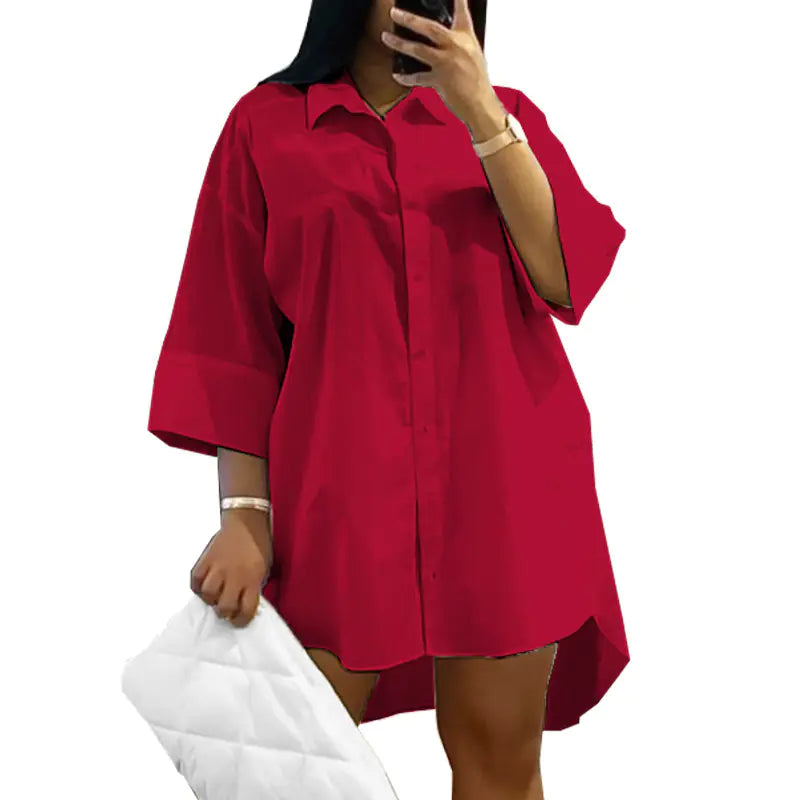 Plus Size Women’s Solid Color Turn-Down Collar Dress