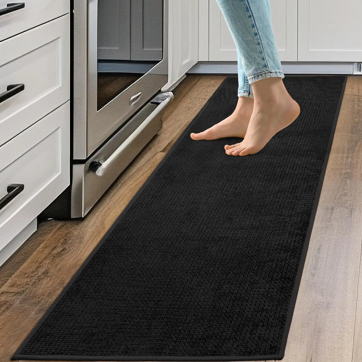 Tyrot Kitchen Rugs and Mats Non Slip Washable Absorbent Kitchen Runner Rug Non Skid Rubber Backing Kitchen Mats for Floor Standing Mat Rugs for Kitchen Front of Sink Hallway Laundry 20"x60" Black