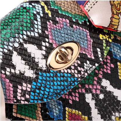 Colorful Snake Print Silk Scarf Handbag