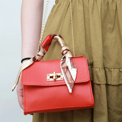 Women’s Simple Solid Color Handbag with Silk Scarf