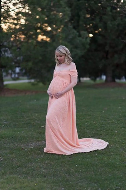 Lace Maternity Maxi Dress with Flutter Sleeves