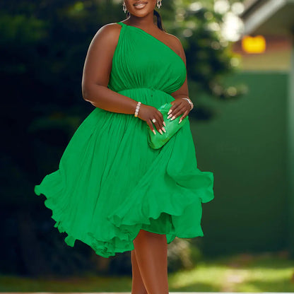 Plus Size Elegant Ruffle One Shoulder Mini Dress