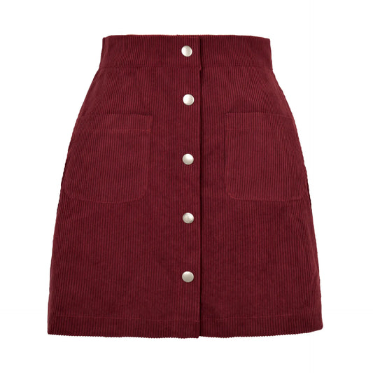 Single-breasted Slim Fit Solid Color Skirt