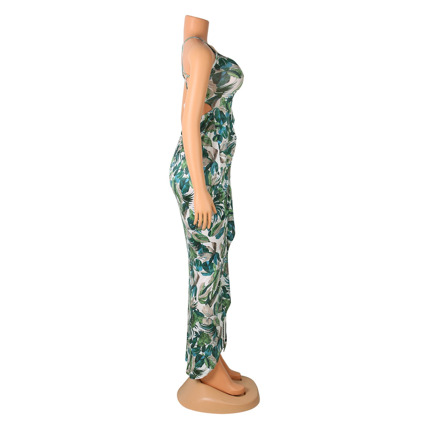 Sexy Sling Dress Irregular Printed Long Skirt