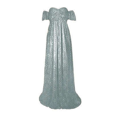 Lace Maternity Maxi Dress with Flutter Sleeves