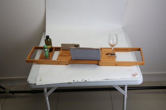 1Pc Bathtub Caddy Tray Crafted Bamboo Bath Tray Table Extendable Reading Rack Tablet Phone Holder Wine Glass Holder Shelf Desk Bathroom Spa