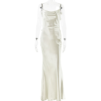 Women's Backless Flower Satin Dress