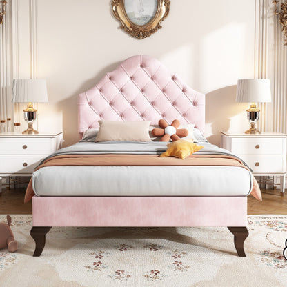 Upholstered Bed 90X190 With Slatted Frame And Headboard, Upholstered Bed With Height-adjustable Headboard, Youth Bed, Single Bed, Wooden Slat Support, Easy Assembly, Velvet, Pink