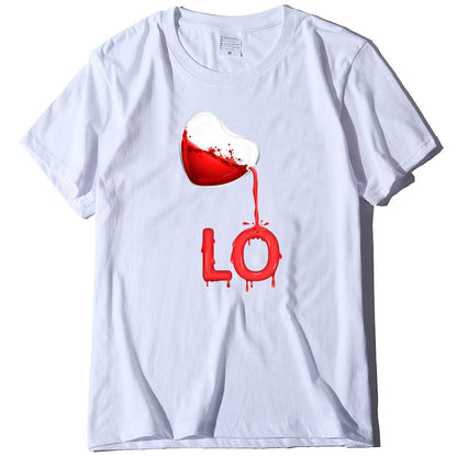 Couples Pullover Round Neck Love Red LOVE Stitching Men And Women Casual Short Sleeves