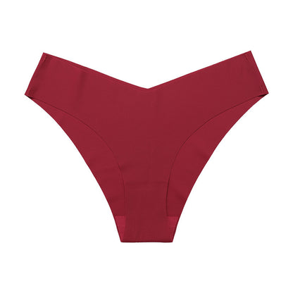 Seamless Ice Silk Underwear For Women With V-shaped Waistband. One-piece Pure Cotton Crotch Breathable Women's Briefs.