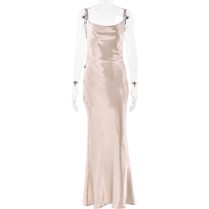 Women's Backless Flower Satin Dress