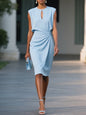 Women's Retro Elegant Cross Pure Color And Knotted Round Neck Hollow Dress