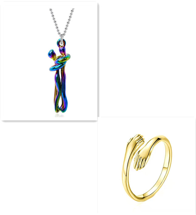 Fashion Hugging Necklace Jewelry Choker Hug Pendant Chain Men Necklace for Lover Women couple Men Lady Female Male Gift